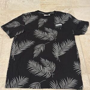 Puma Black and Gray Tropical Leaf Short Sleeve Tee